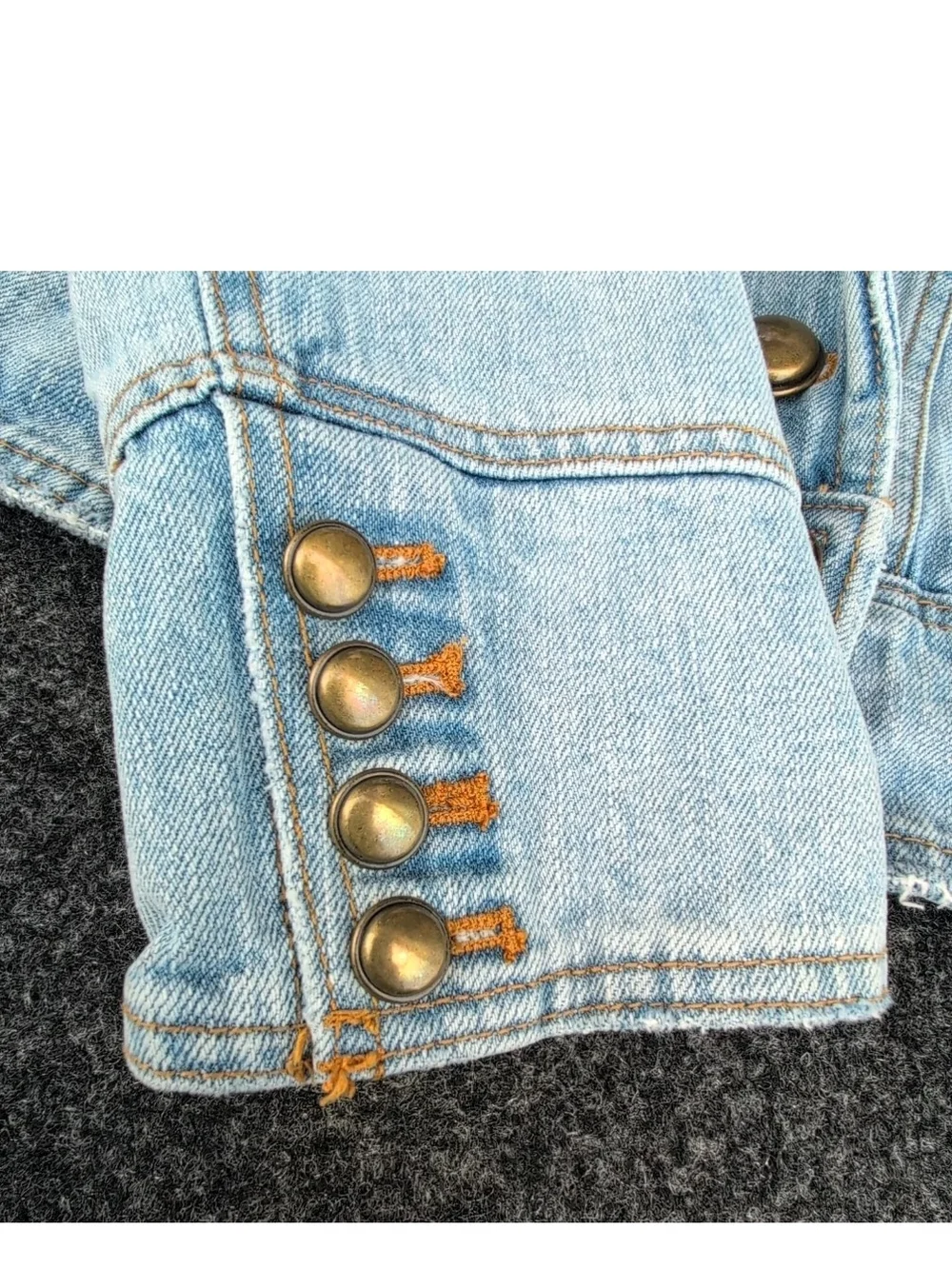 Free People Denim Jacket Womens Medium Blue Ferry Frayed Jean Military Motto
